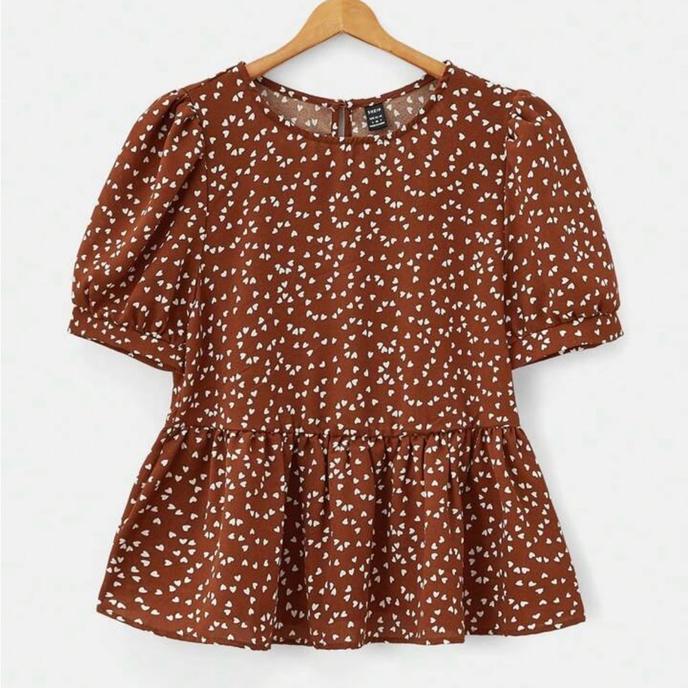 Brown Heart Print Women's Top